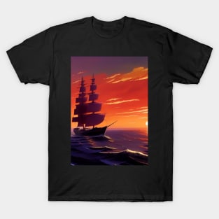 OUTWARD BOUND SQUARE RIGGED VESSEL AT SUNRISE T-Shirt